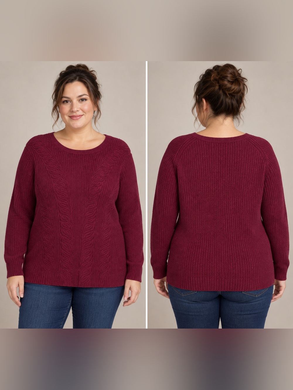 Croft & Barrow Sweater Womens XXL Burgundy Cable Knit Cotton Blend Pullover